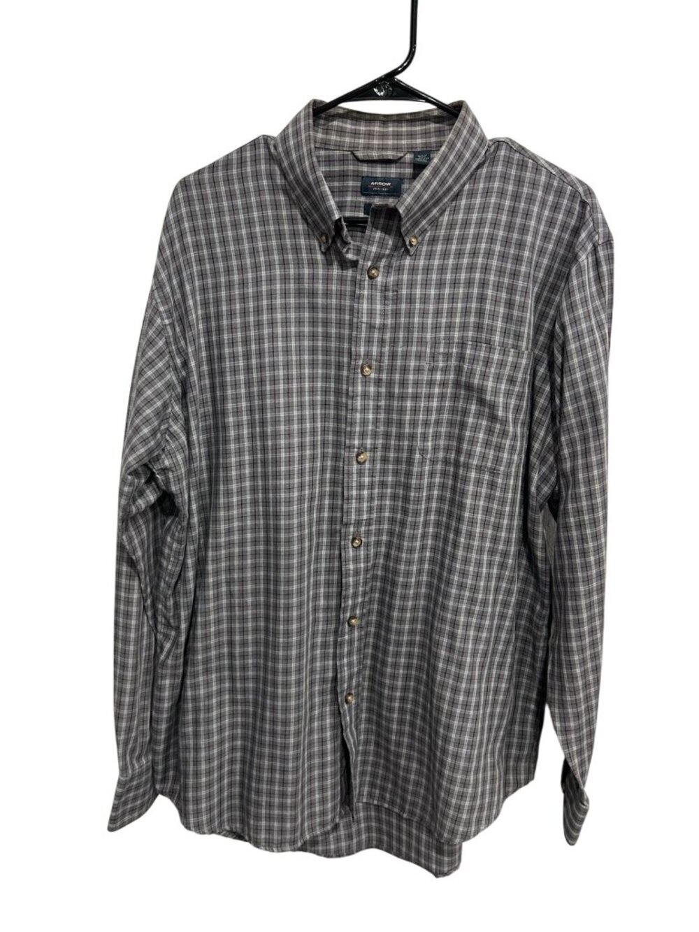 Arrow Large Gray Plaid Long Sleeve Button Up Shirt Cotton Blend Scholarcore Prep